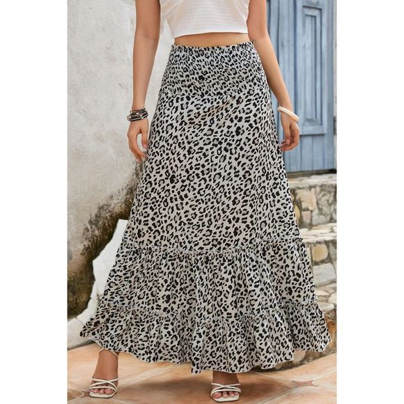 Azura Exchange  Leopard Embellished High Waist Frill Tiered Maxi Skirt - Picture 9 of 14